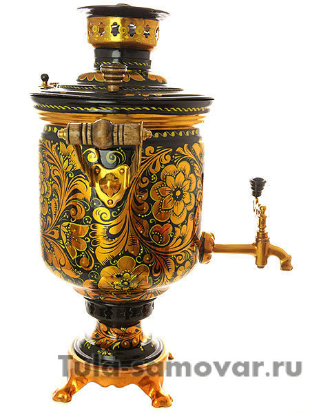 Самовар на дровах c росписью "Золотая хохлома" 7 литров