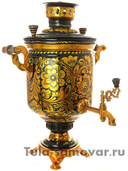 Самовар на дровах c росписью "Золотая хохлома" 7 литров