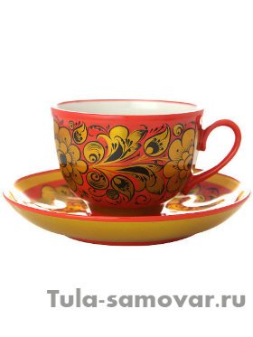 Чашка с блюдцем чайная &quot;Кудрина на красном фоне&quot; Хохлома