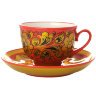 Чашка с блюдцем чайная "Кудрина на красном фоне" Хохлома