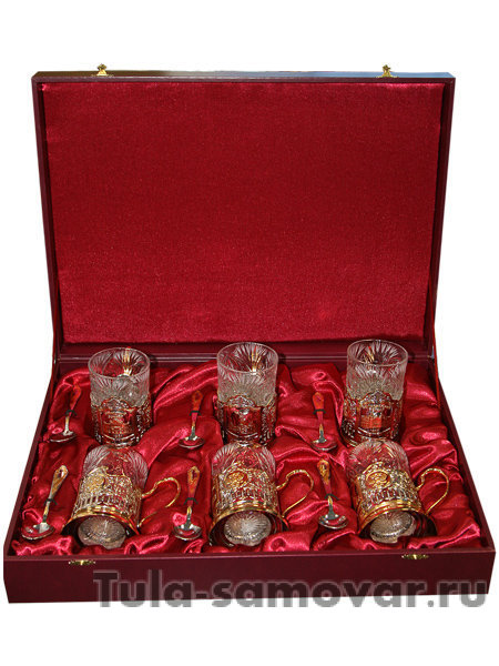 Набор "Вокзалы Москвы" из 6 подстаканников с позолотой Кольчугино