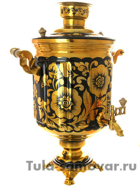 Самовар электрический 10 литров с художественной росписью "Золотые цветы на черном фоне", арт. 140218