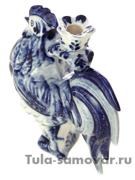 Подсвечник Петушок однорожковый Гжель, автор Жигунов А.