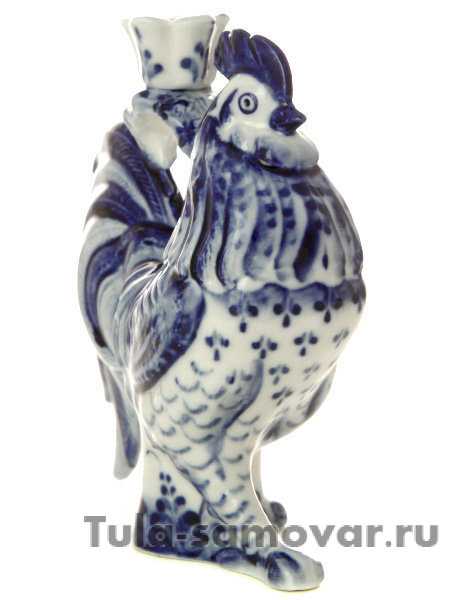 Подсвечник Петушок однорожковый Гжель, автор Жигунов А.