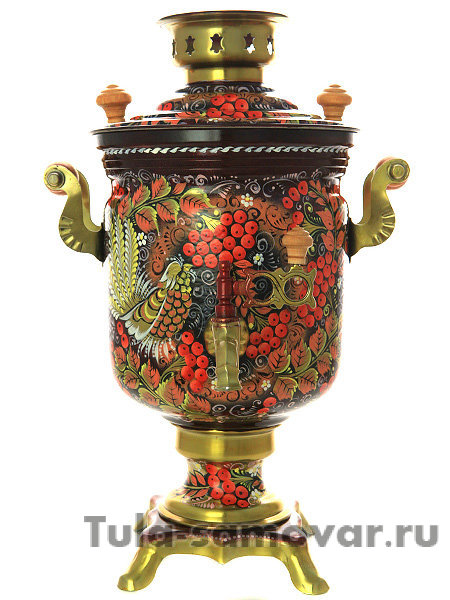 Самовар электрический 3 литра в наборе с чайным сервизом "Хохлома на двойном фоне"