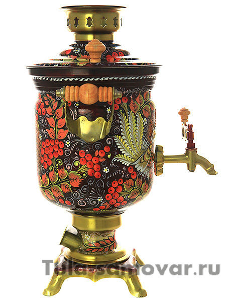 Самовар электрический 3 литра в наборе с чайным сервизом "Хохлома на двойном фоне"