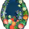 Поднос с художественной росписью "Летние цветы на синем фоне", малый овальный глубокий, арт. 2144