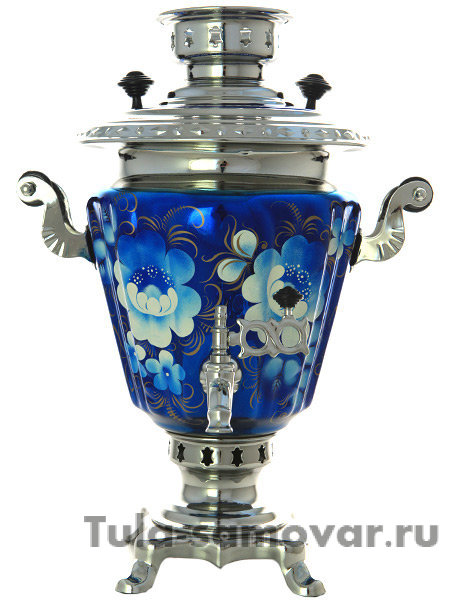 Самовар электрический 3 литра в наборе с чайным сервизом "Цветы на синем фоне" арт. 110591с