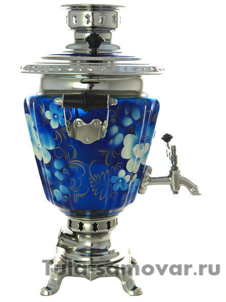 Самовар электрический 3 литра в наборе с чайным сервизом "Цветы на синем фоне" арт. 110591с