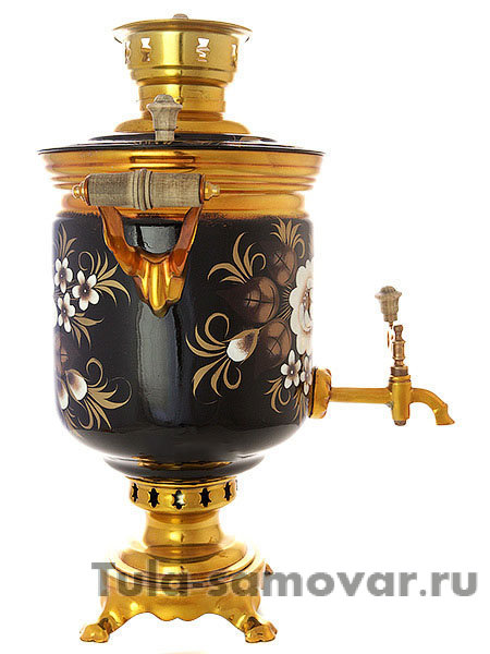 Самовар на дровах с росписью "Жостово на черном фоне" 7 литров