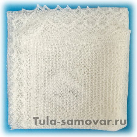 Пуховый оренбургский платок белый (паутинка), арт. А110-01