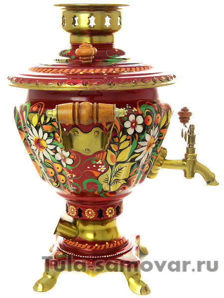 Набор cамовар электрический 2 литра с художественной росписью "Хохлома на красном фоне", арт. 110379
