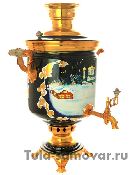 Самовар на дровах 7 л с росписью "Зимняя церковь"