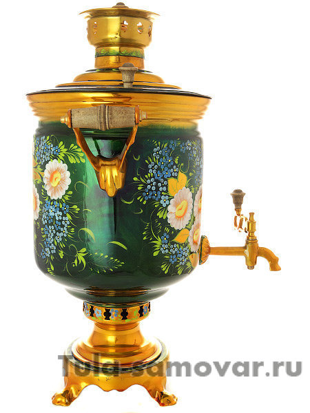 Самовар на дровах с росписью "Ромашки на зеленом фоне" 7 литров