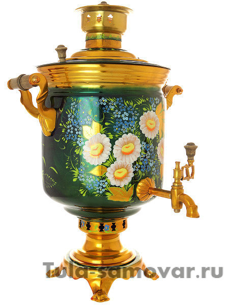 Самовар на дровах с росписью "Ромашки на зеленом фоне" 7 литров
