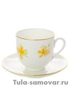 Кофейная пара форма Ландыш рисунок Желтые цветы Императорский фарфоровый завод