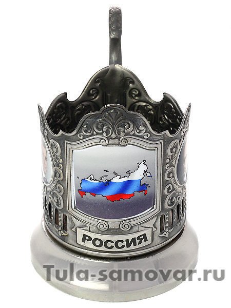 Никелированный Кольчугинский подстаканник с термопечатью "Россия"