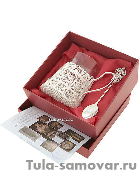 Подстаканник "Бадейка" на 1 персону в подарочном футляре Казаковская филигрань