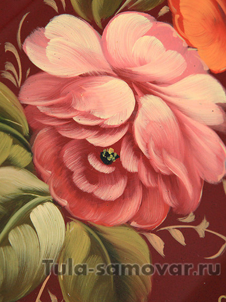 Поднос с росписью "Цветы на бордовом фоне", прямоугольный малый, арт. 4008