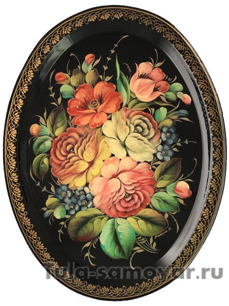 Поднос с росписью "Цветы" овальный, арт. 8152