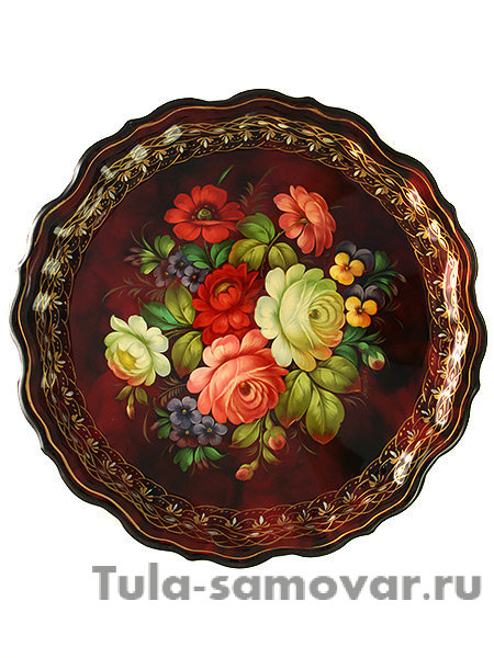 Поднос с художественной росписью "Бордовый букет", арт. 5001
