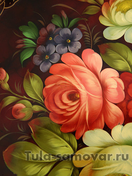 Поднос с художественной росписью "Бордовый букет", арт. 5001