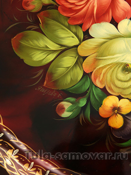 Поднос с художественной росписью "Бордовый букет", арт. 5001