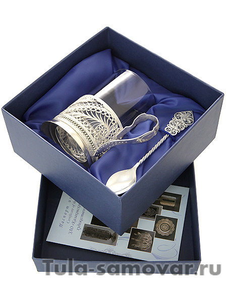 Подстаканник "Мимоза" на 1 персону в подарочном футляре Казаковская филигрань