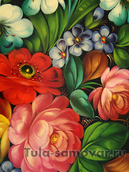 Поднос с художественной росписью "Букет на синем фоне круг", круглый, арт. 2051