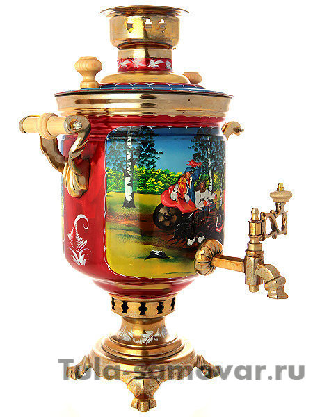 Самовар на дровах с росписью "Тройка летняя" 5 литров