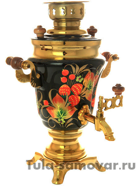 Электрический самовар 1,5 литра с художественной росписью "Земляника на черном фоне" арт. 110588