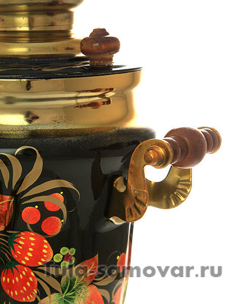 Электрический самовар 1,5 литра с художественной росписью "Земляника на черном фоне" арт. 110588
