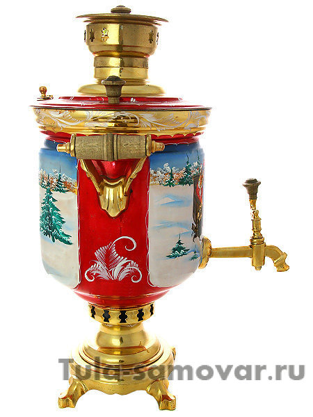 Самовар на дровах с росписью "Тройка лошадей" 5 литров