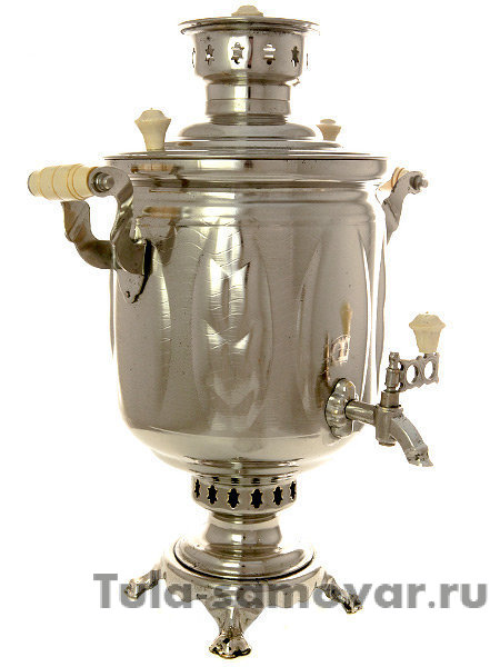 Угольный самовар 5 литров цилиндр никелированный "Листья" советский, арт. 480110