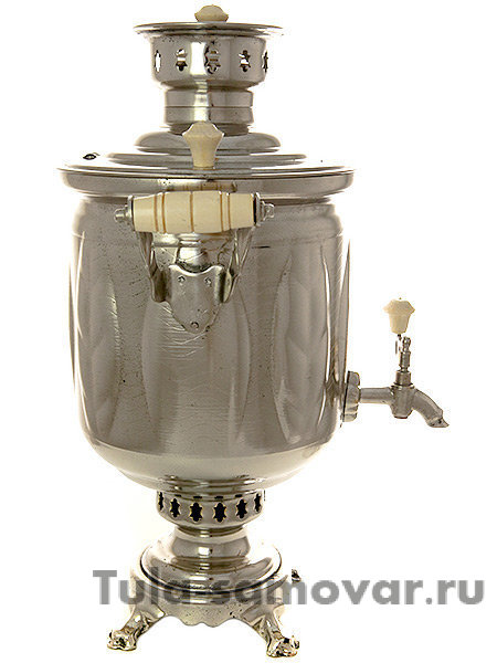 Угольный самовар 5 литров цилиндр никелированный "Листья" советский, арт. 480110