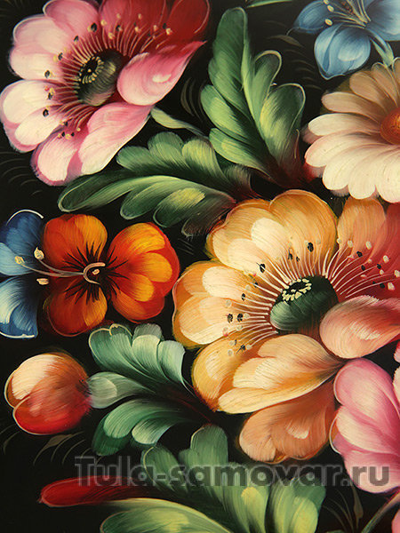 Поднос с художественной росписью "Букет на черном фоне" арт. 5002