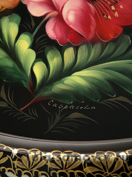 Поднос с художественной росписью "Букет на черном фоне" арт. 5002