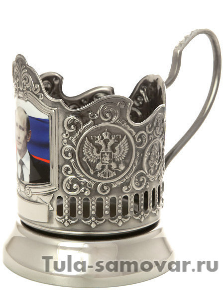 Никелированный подстаканник "Путин на фоне российского флага" Кольчугино