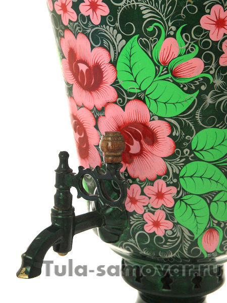 Самовар на дровах с росписью "Цветы на зеленом" 7 литров, арт. 210525