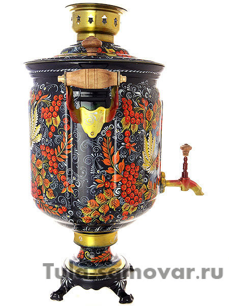 Набор самовар электрический 10 литров с художественной росписью "Хохлома на синем фоне мелкая", арт. 110231