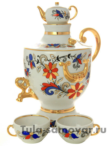 Набор для вина 4-х предметный форма Веселый самоварчик рисунок Сувенир Императорский фарфоровый завод