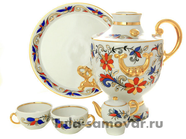 Набор для вина 4-х предметный форма Веселый самоварчик рисунок Сувенир Императорский фарфоровый завод