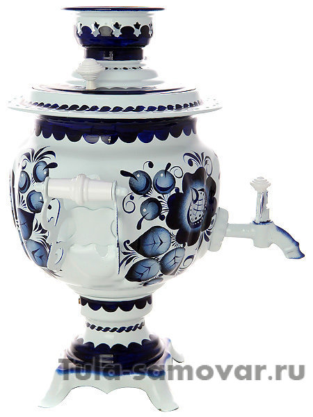 Самовар электрический 3 литра с художественной росписью "Гжельские кружева", "овал" с автоматическим отключением при закипании, арт. 150471к