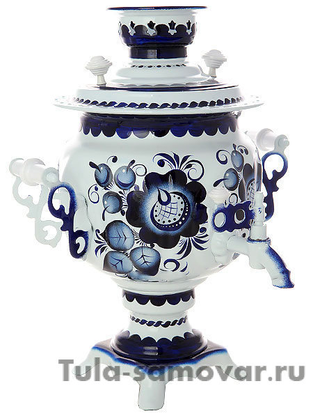 Самовар электрический 3 литра с художественной росписью "Гжельские кружева", "овал" с автоматическим отключением при закипании, арт. 150471к