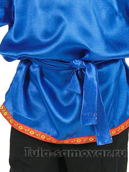 Детская косоворотка на мальчика атласная синяя на возраст 7-12 лет