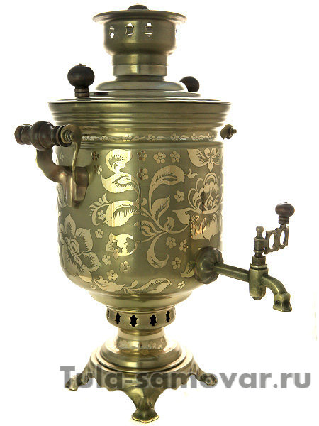 Дровяной самовар 5 л с гравировкой "Цветы" цилиндр арт. 210541