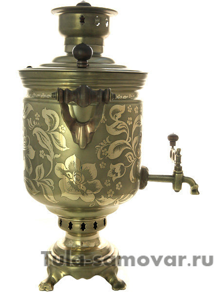 Дровяной самовар 5 л с гравировкой "Цветы" цилиндр арт. 210541