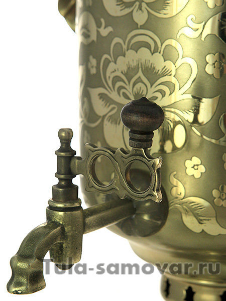 Дровяной самовар 5 л с гравировкой "Цветы" цилиндр арт. 210541