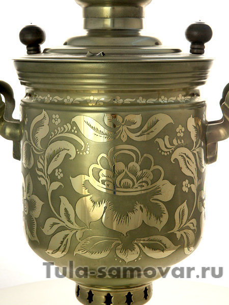 Дровяной самовар 5 л с гравировкой "Цветы" цилиндр арт. 210541