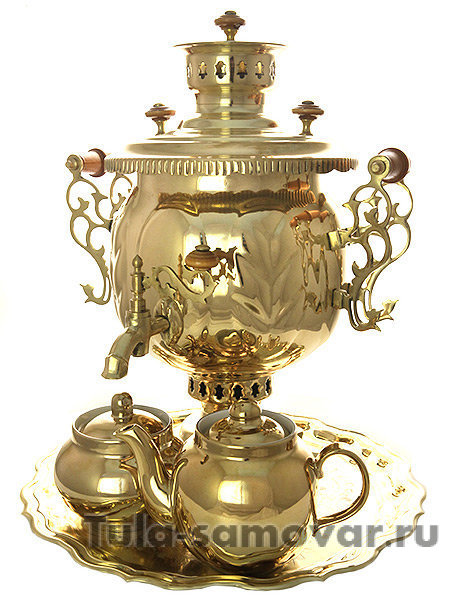 Комбинированный самовар 4,5 л латунный шар в наборе